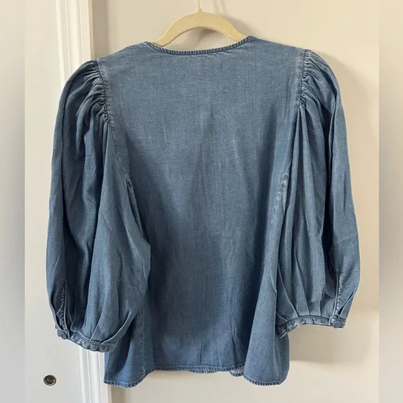 NWT Madewell Denim Puff-Sleeve Button-Up Top in Kennebec Wash - Picture 11 of 11
